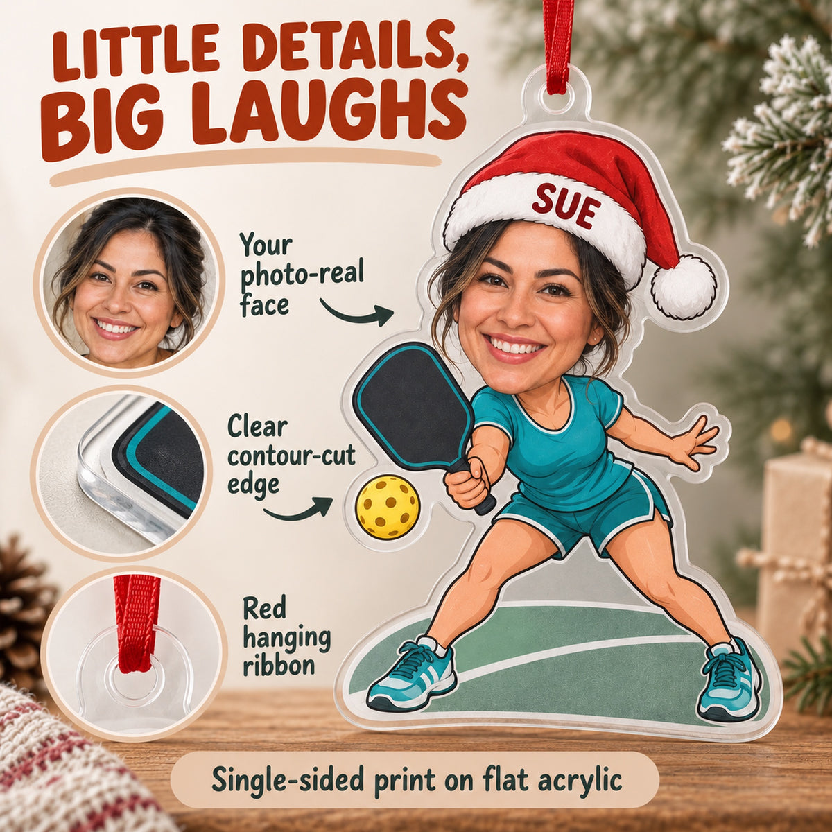 Custom Photo Face Pickleball Obsessed Acrylic Ornament — Product details