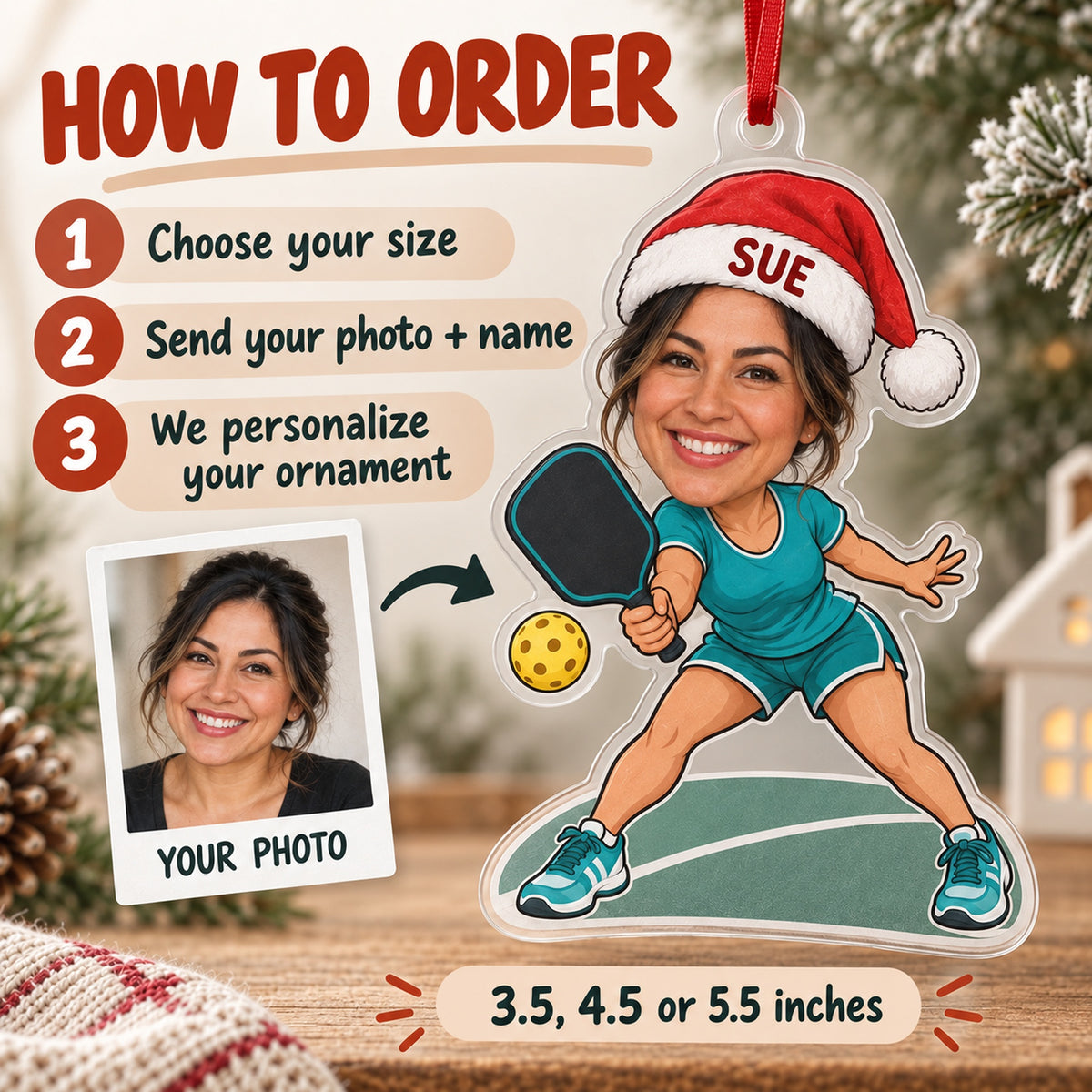 Custom Photo Face Pickleball Obsessed Acrylic Ornament — How to order