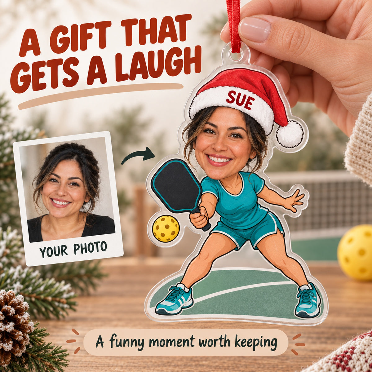 Custom Photo Face Pickleball Obsessed Acrylic Ornament — Gift inspiration