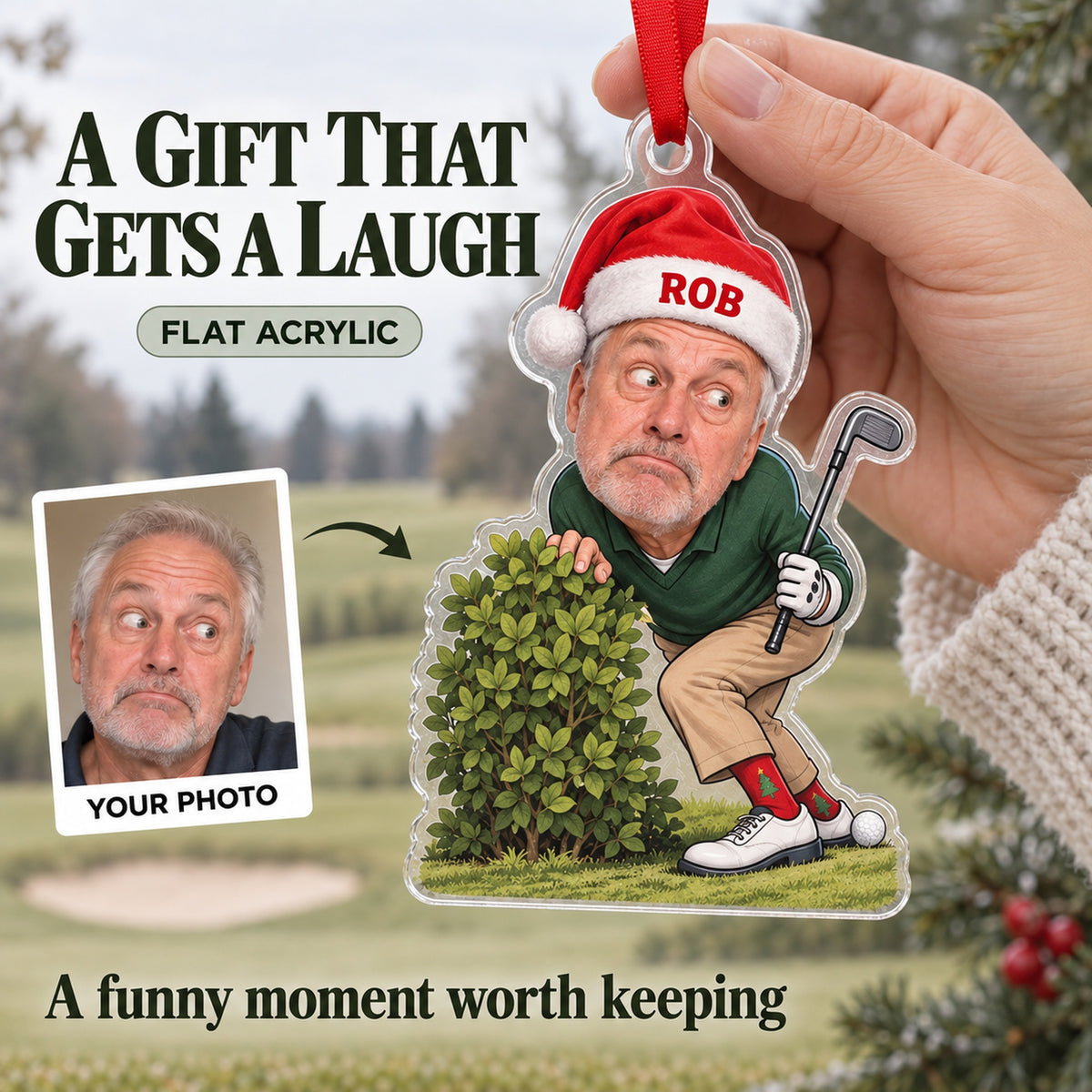 Custom Photo Face Golf Ball Search Acrylic Ornament — Gift inspiration
