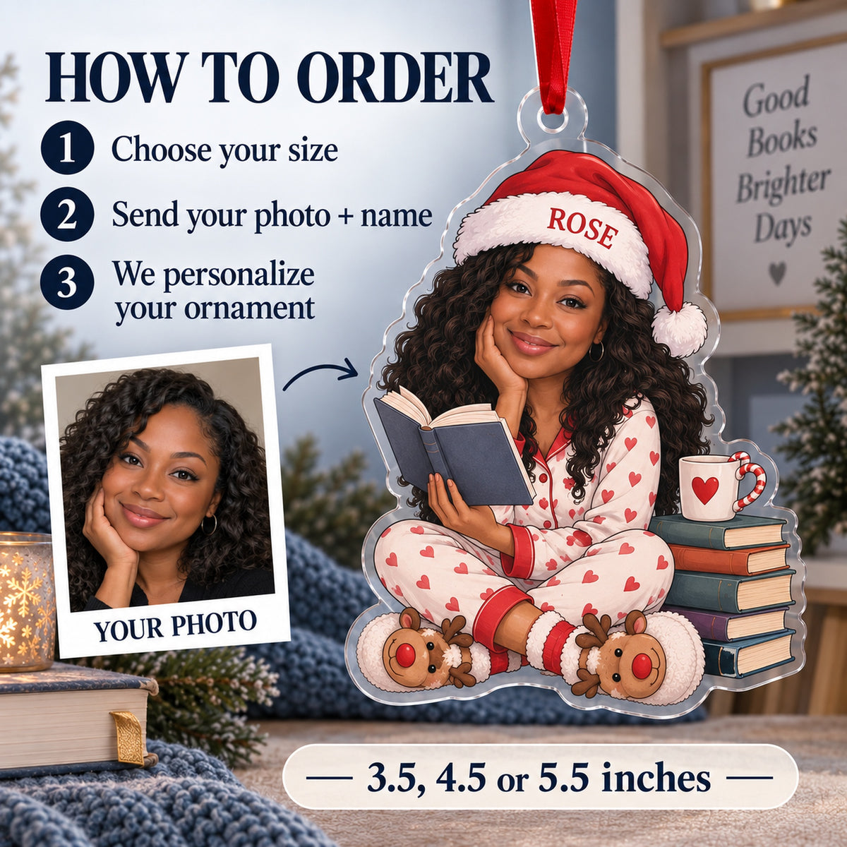 Custom Photo Face One More Chapter Acrylic Ornament — How to order