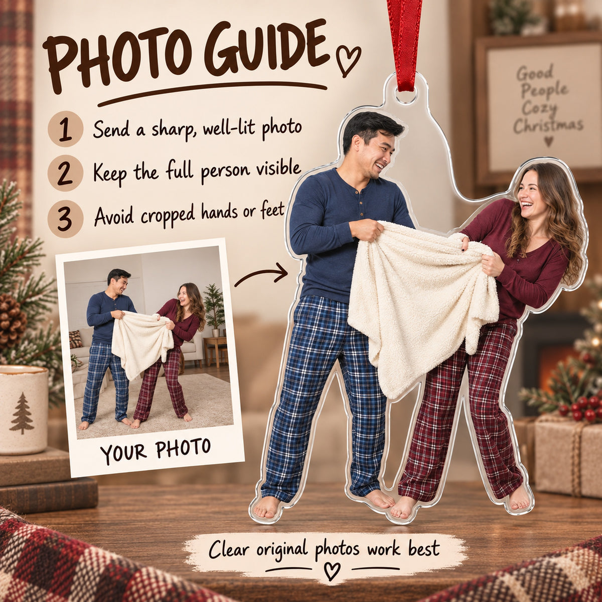 Custom Photo Couple Blanket Battle Acrylic Ornament — Personalization guide