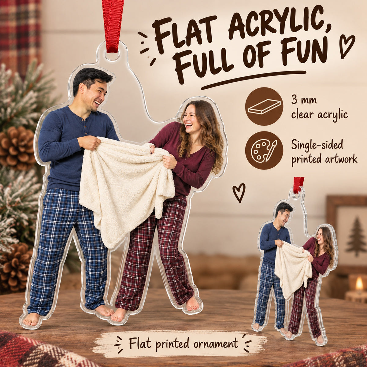 Custom Photo Couple Blanket Battle Acrylic Ornament — Flat acrylic material