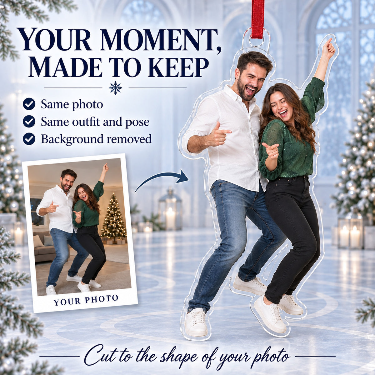 Custom Photo Couple Dance Floor Acrylic Ornament — Personalization example