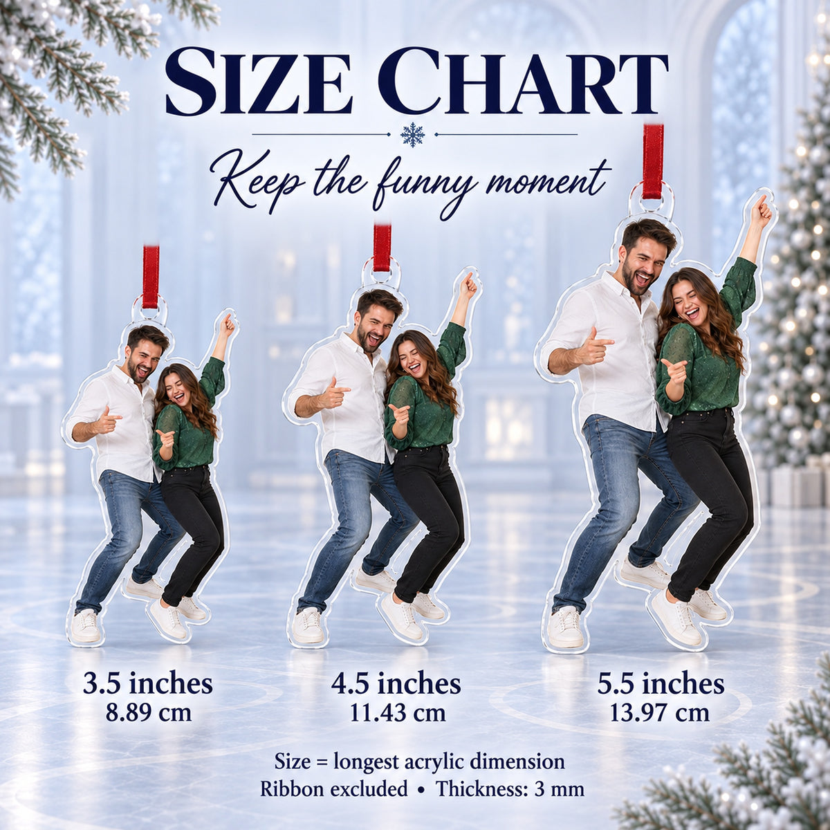 Custom Photo Couple Dance Floor Acrylic Ornament — Size guide