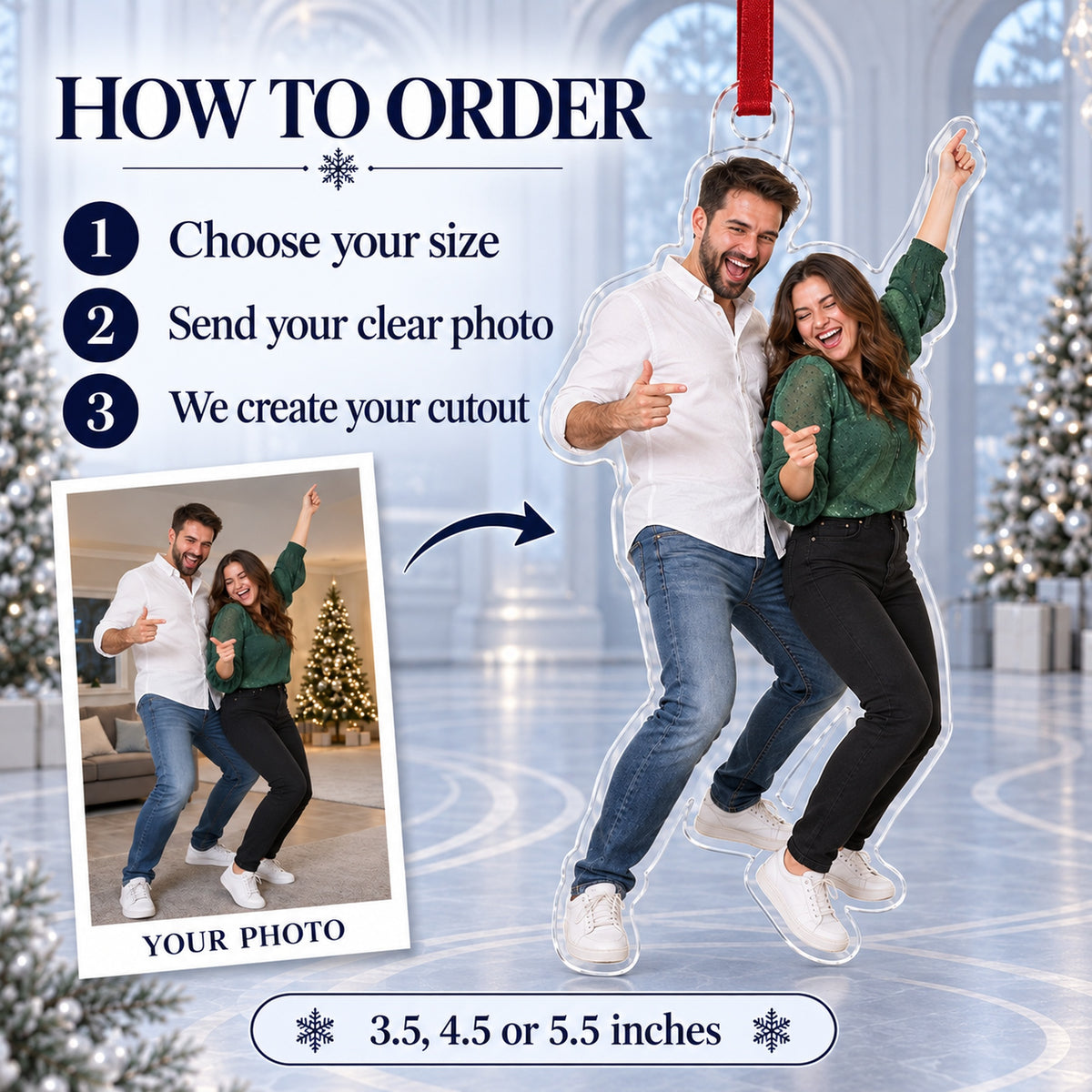 Custom Photo Couple Dance Floor Acrylic Ornament — How to order