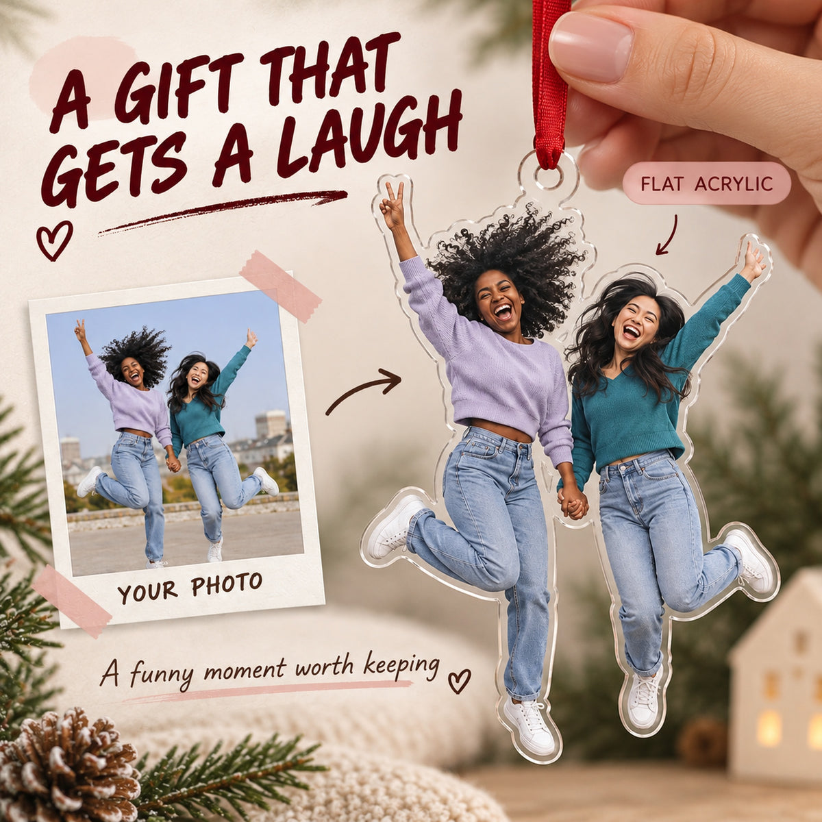 Custom Photo Bestie Jump Acrylic Ornament — Gift inspiration