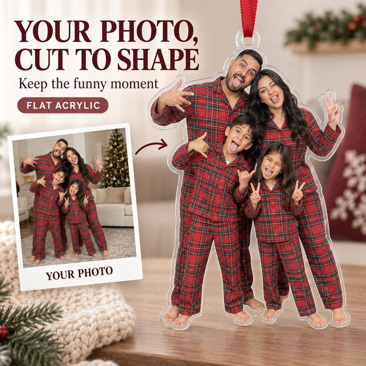 Custom Photo Family Pajama Chaos Acrylic Ornament — Main design