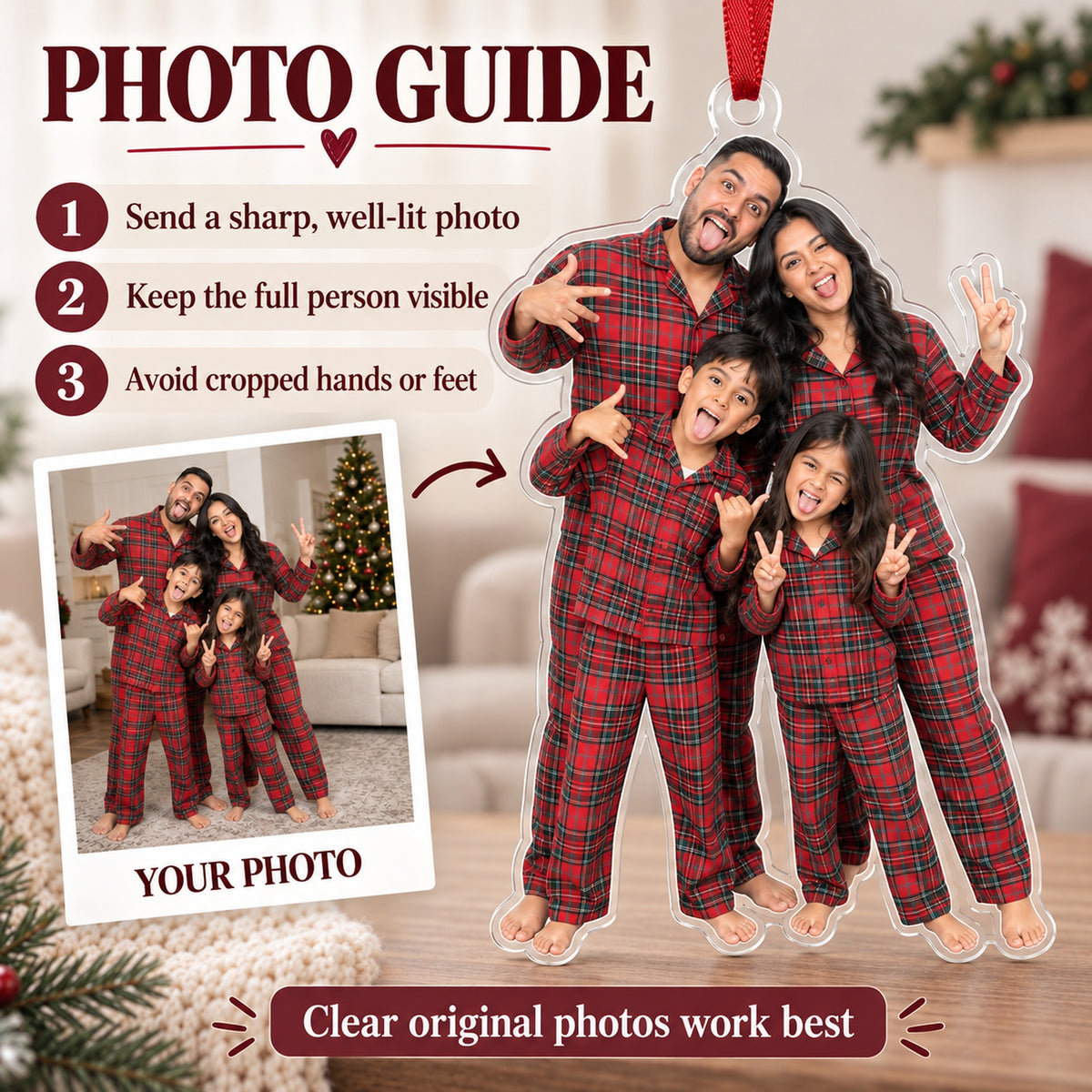 Custom Photo Family Pajama Chaos Acrylic Ornament — Personalization guide