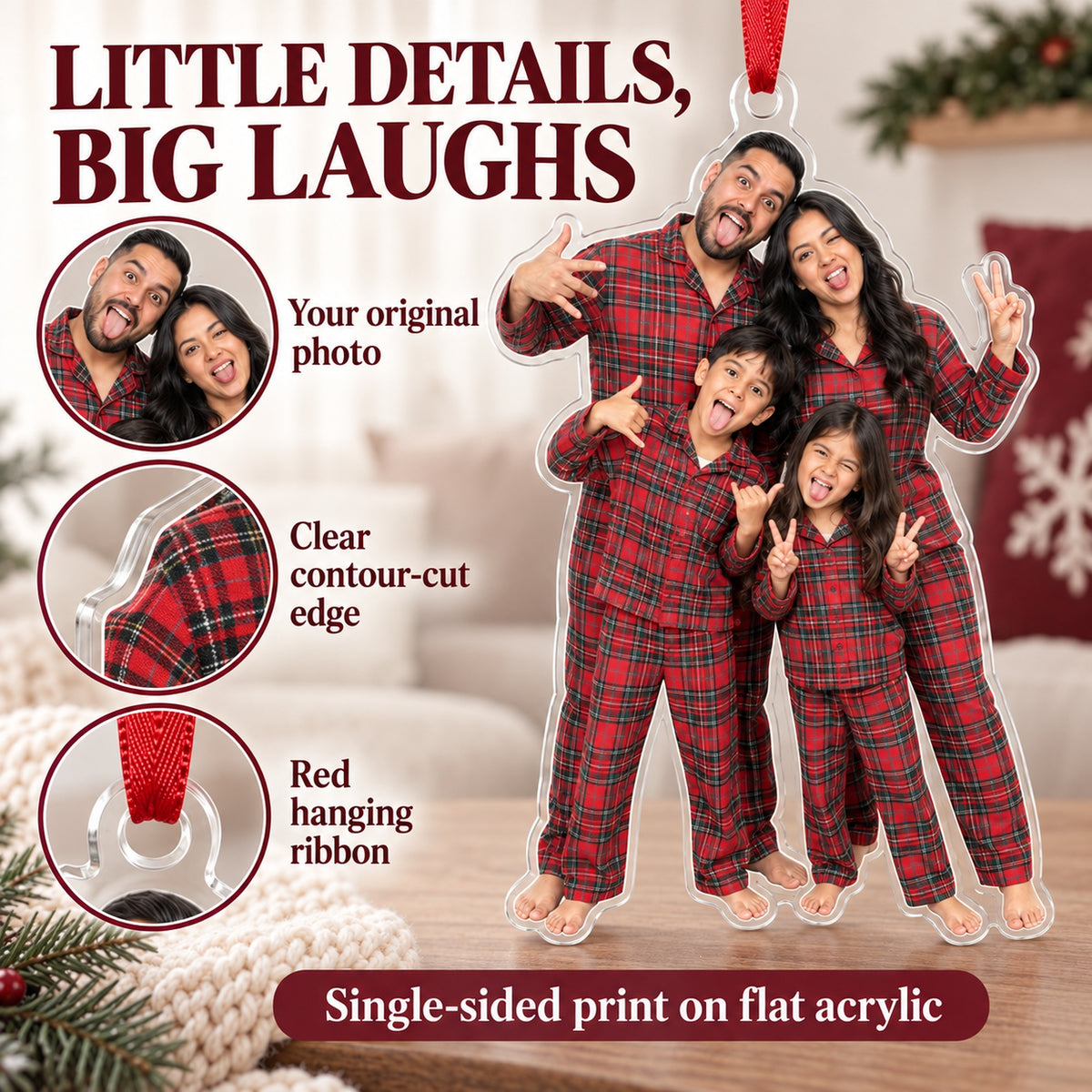 Custom Photo Family Pajama Chaos Acrylic Ornament — Product details