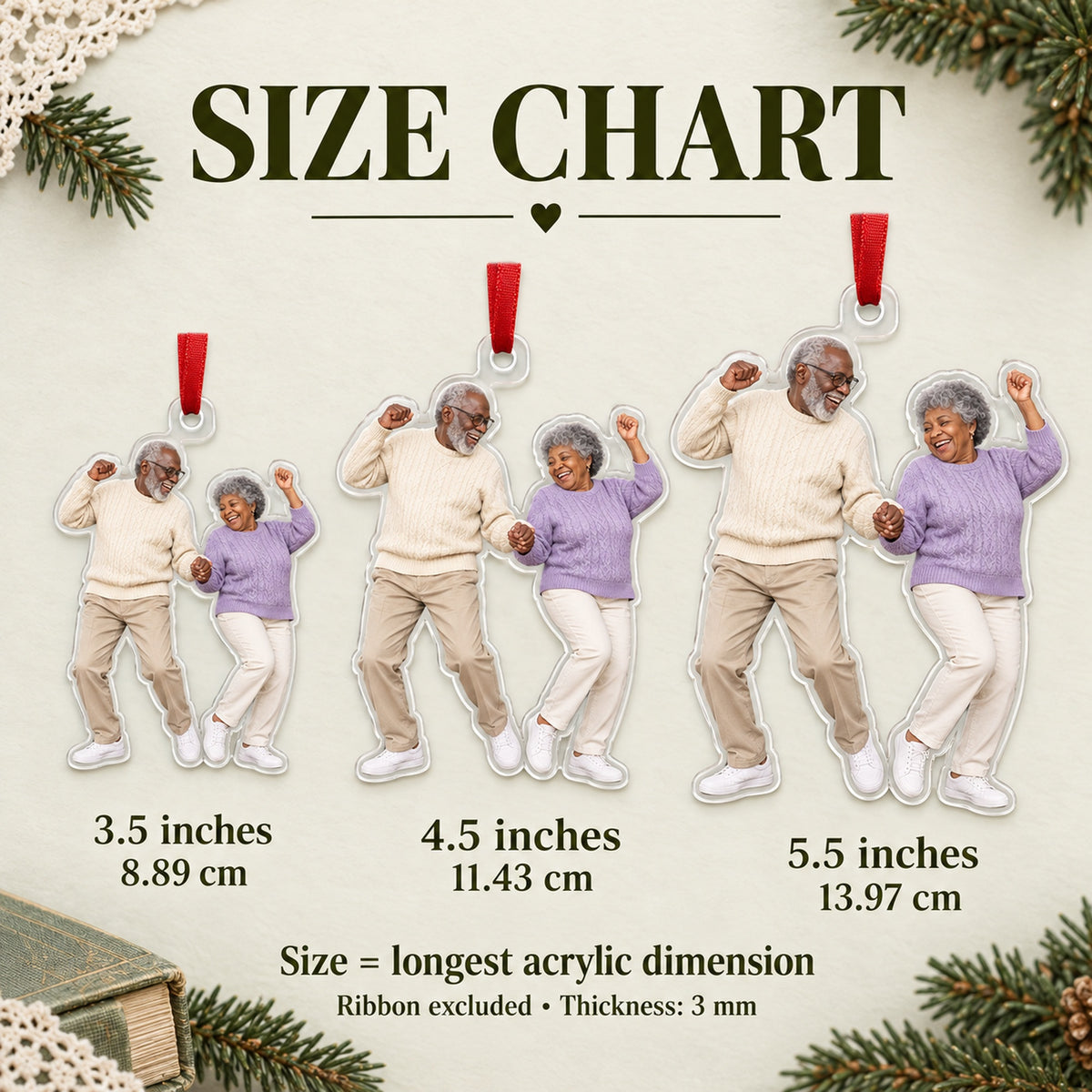 Custom Photo Grandparents Goofballs Acrylic Ornament — Size guide