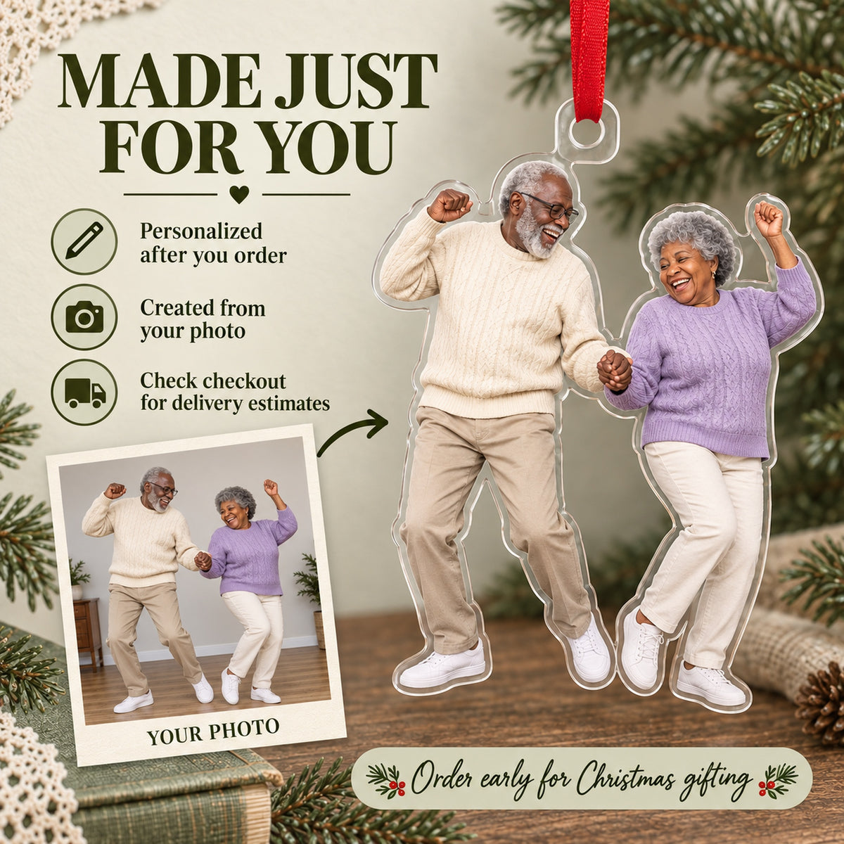 Custom Photo Grandparents Goofballs Acrylic Ornament — Production and delivery