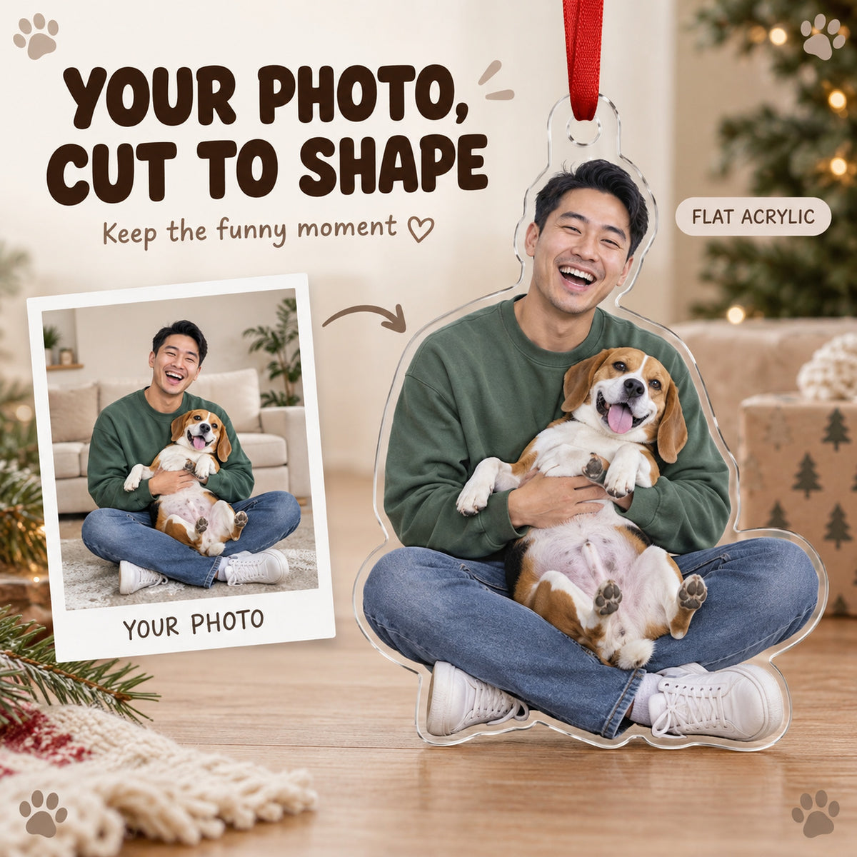 Custom Photo Dog and Dad Moment Acrylic Ornament — Main design