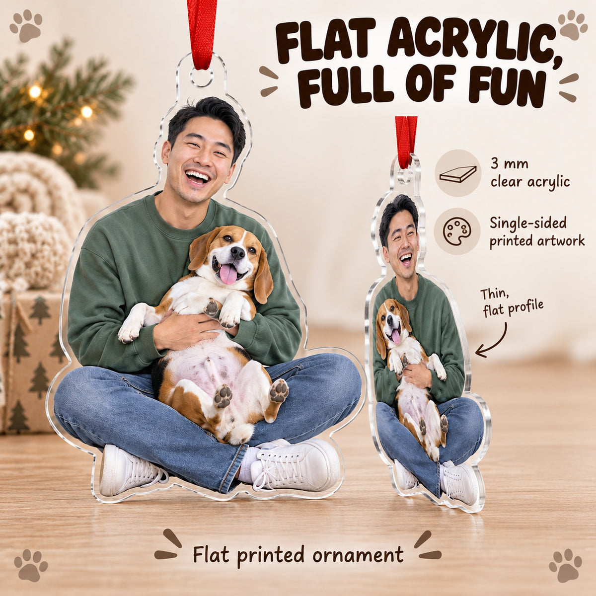 Custom Photo Dog and Dad Moment Acrylic Ornament — Flat acrylic material