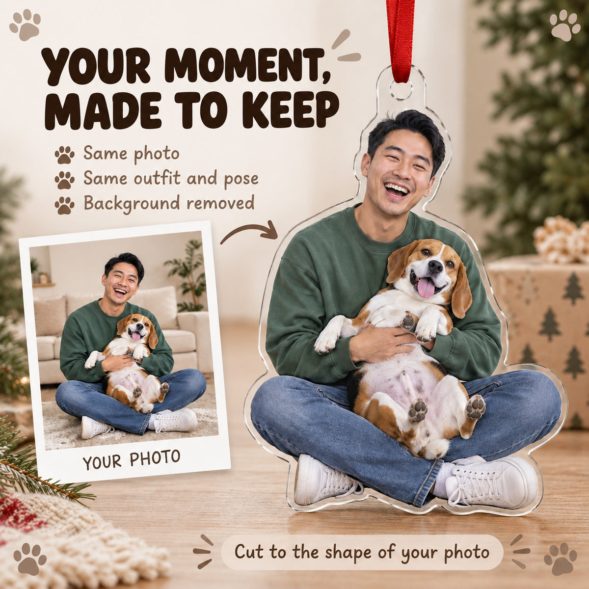 Custom Photo Dog and Dad Moment Acrylic Ornament — Personalization example