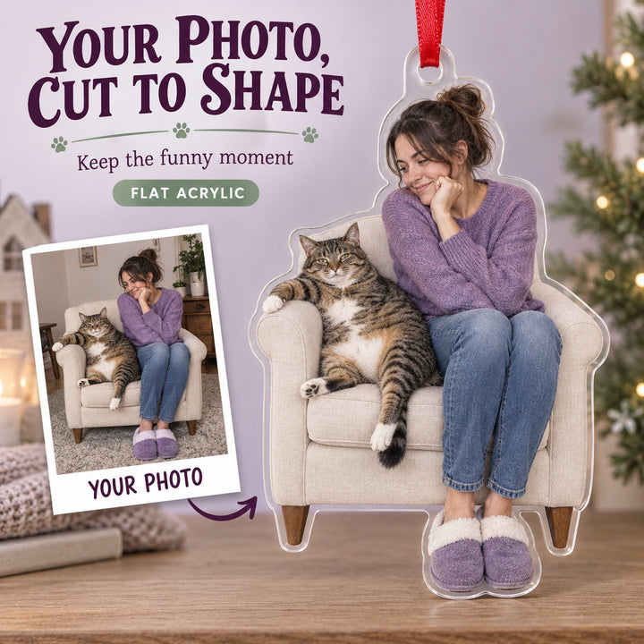 Custom Photo Cat Takes the Chair Acrylic Ornament — Main design