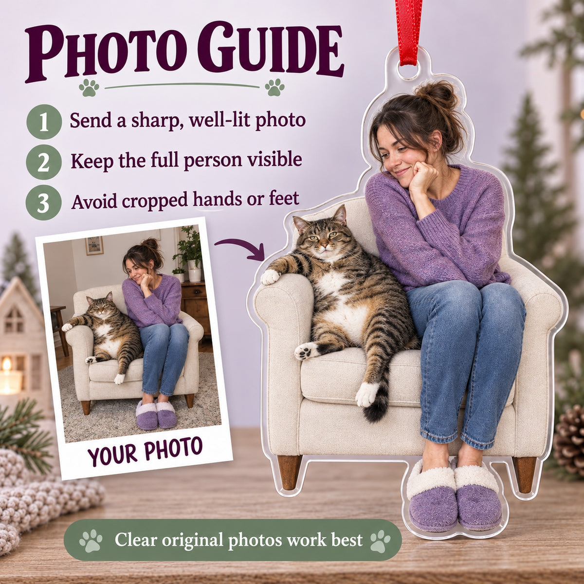 Custom Photo Cat Takes the Chair Acrylic Ornament — Personalization guide