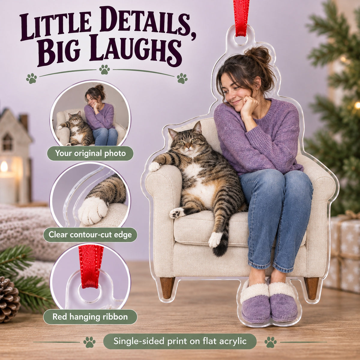 Custom Photo Cat Takes the Chair Acrylic Ornament — Product details