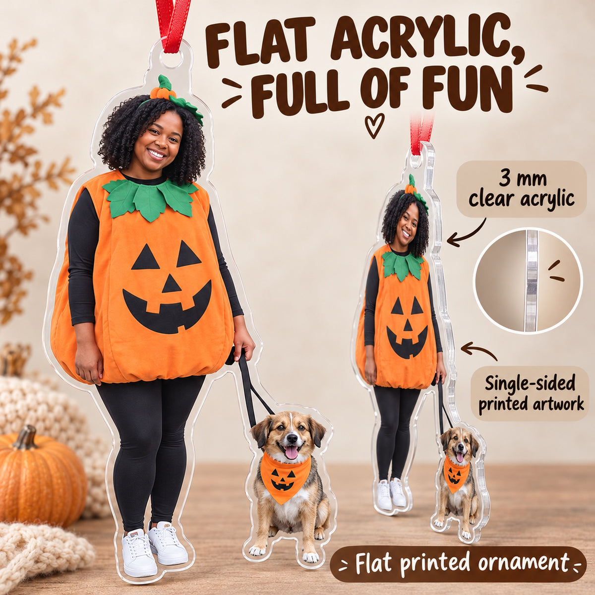 Custom Photo Pet and Owner Costume Acrylic Ornament — Flat acrylic material