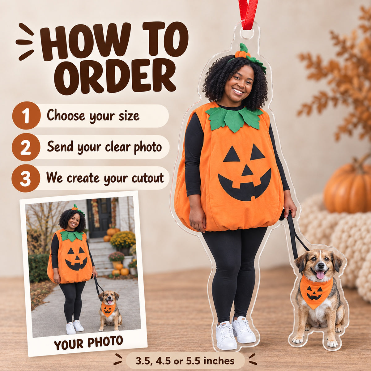 Custom Photo Pet and Owner Costume Acrylic Ornament — How to order