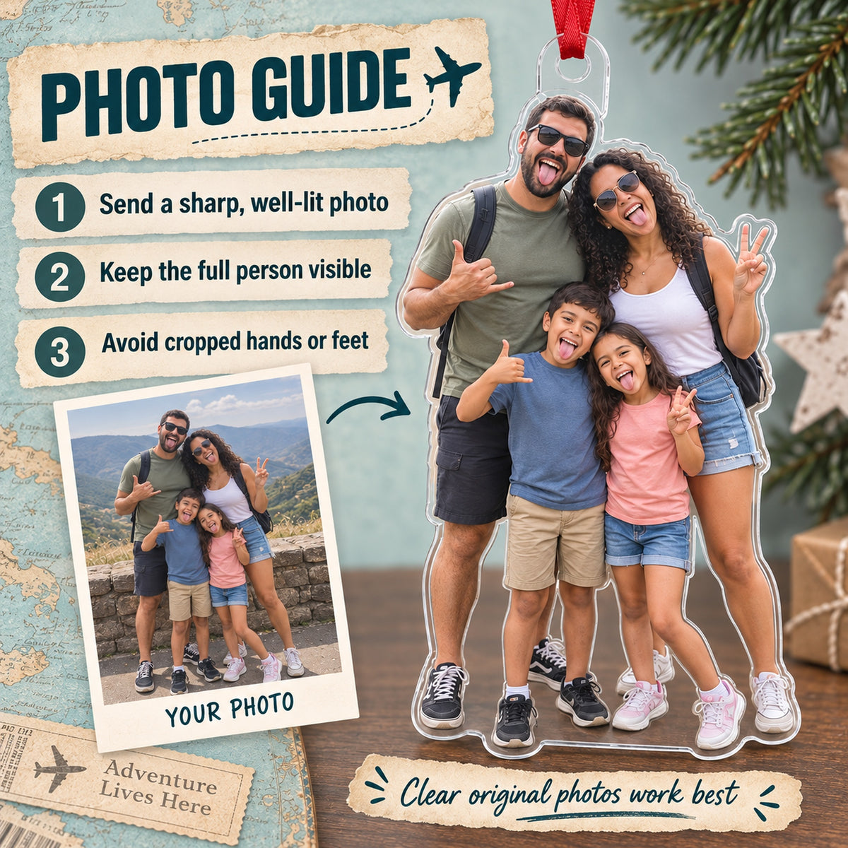 Custom Photo Family Funny Vacation Acrylic Ornament — Personalization guide