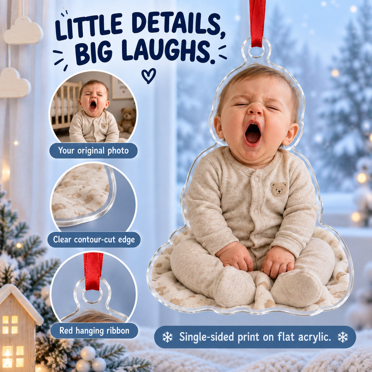 Custom Photo First Christmas Yawn Acrylic Ornament — Product details