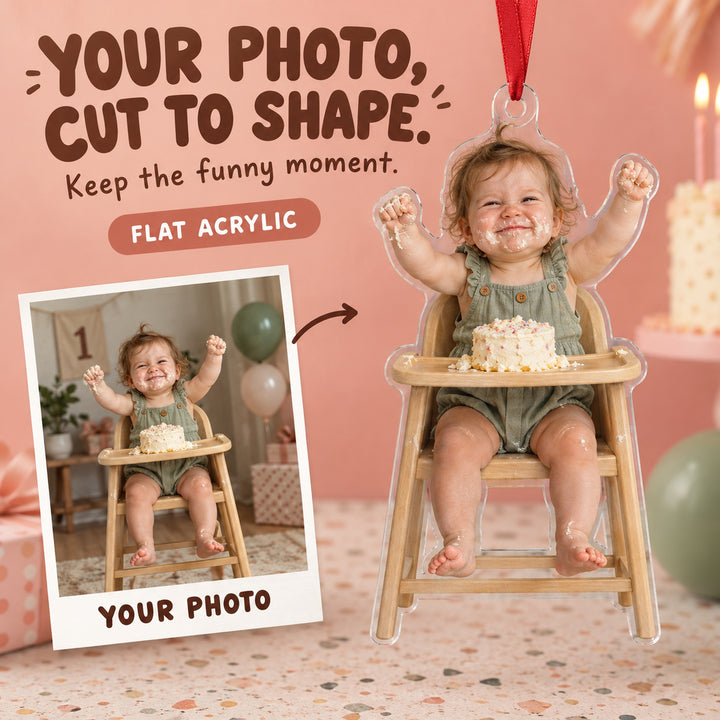 Custom Photo Cake Smash Grin Acrylic Ornament — Main design