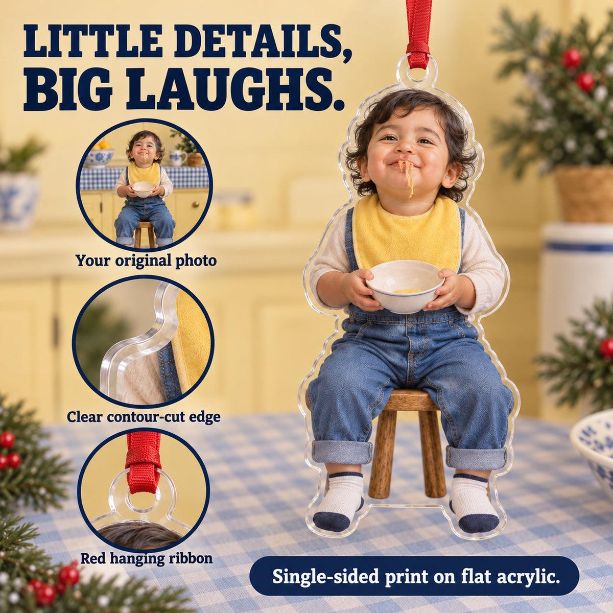 Custom Photo Spaghetti Mustache Acrylic Ornament — Product details