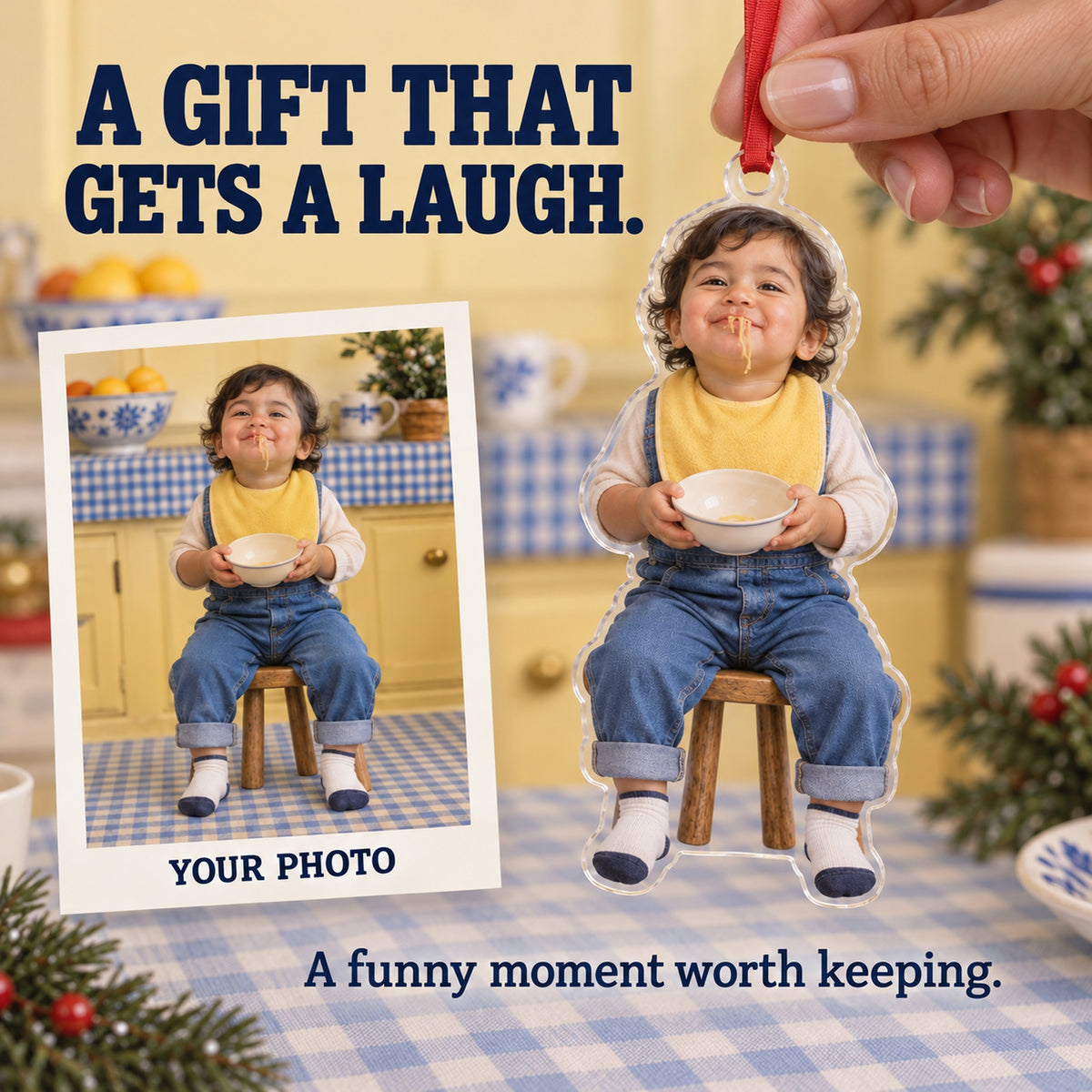 Custom Photo Spaghetti Mustache Acrylic Ornament — Gift inspiration
