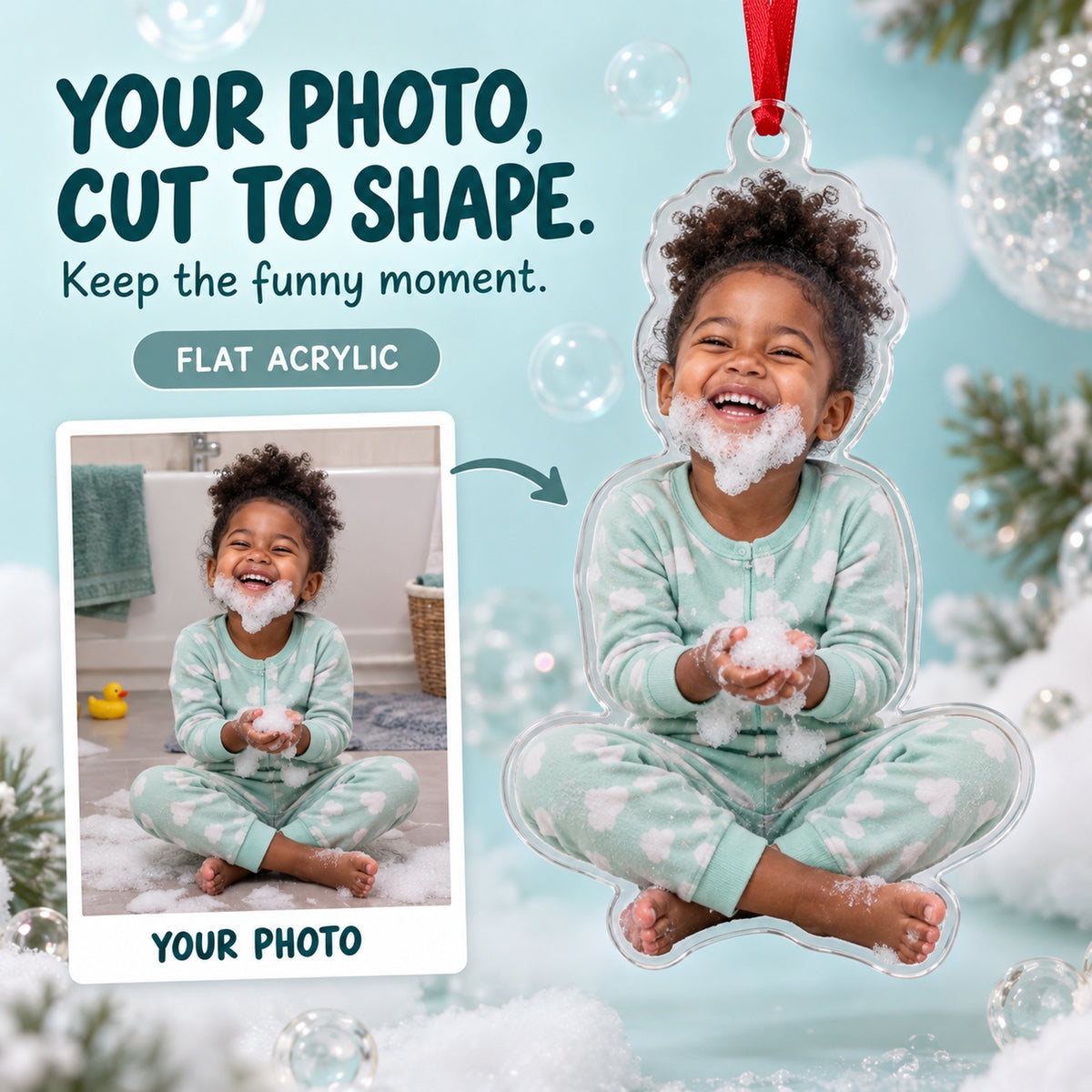 Custom Photo Bubble Beard Acrylic Ornament — Main design