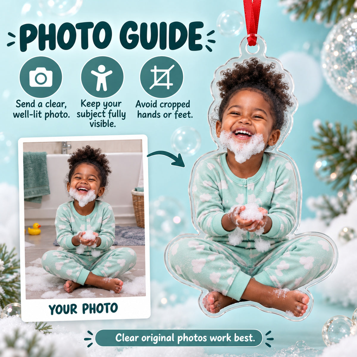 Custom Photo Bubble Beard Acrylic Ornament — Personalization guide