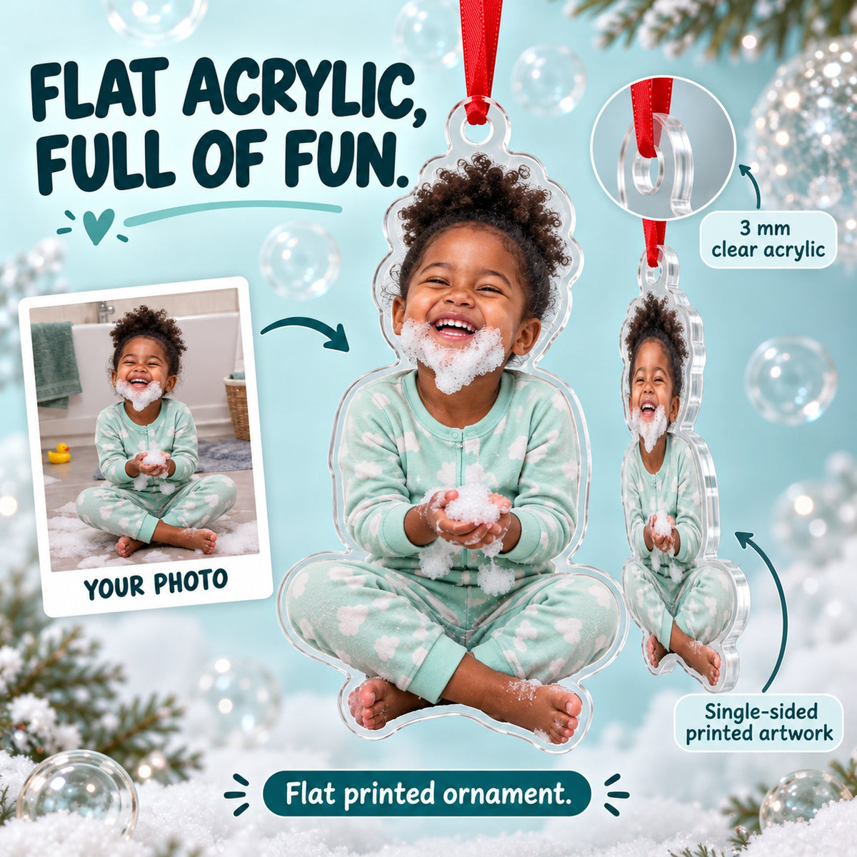 Custom Photo Bubble Beard Acrylic Ornament — Flat acrylic material
