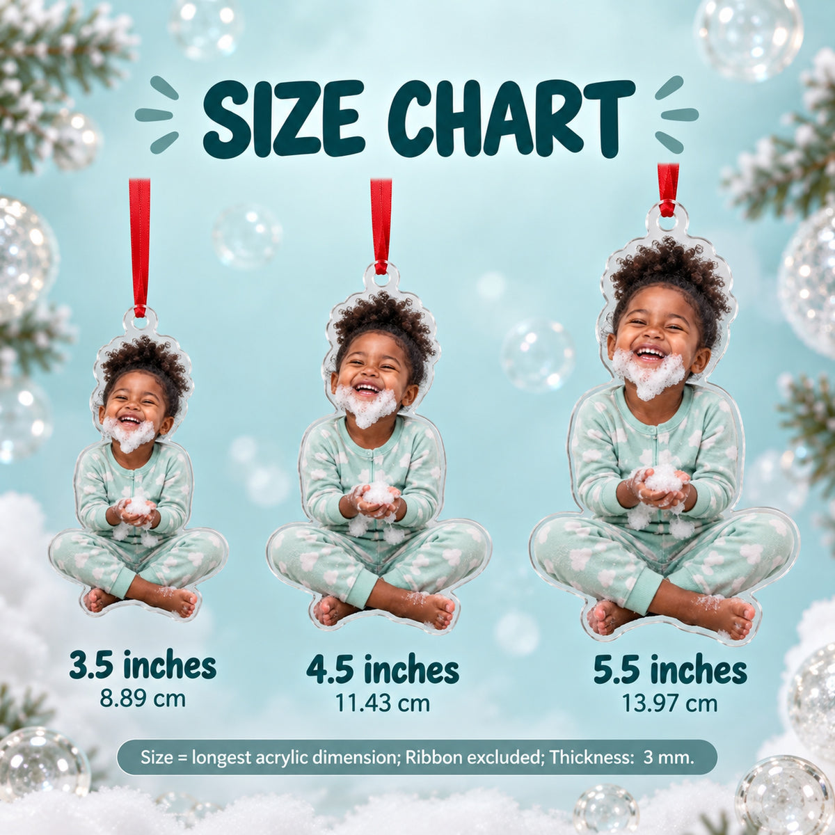 Custom Photo Bubble Beard Acrylic Ornament — Size guide