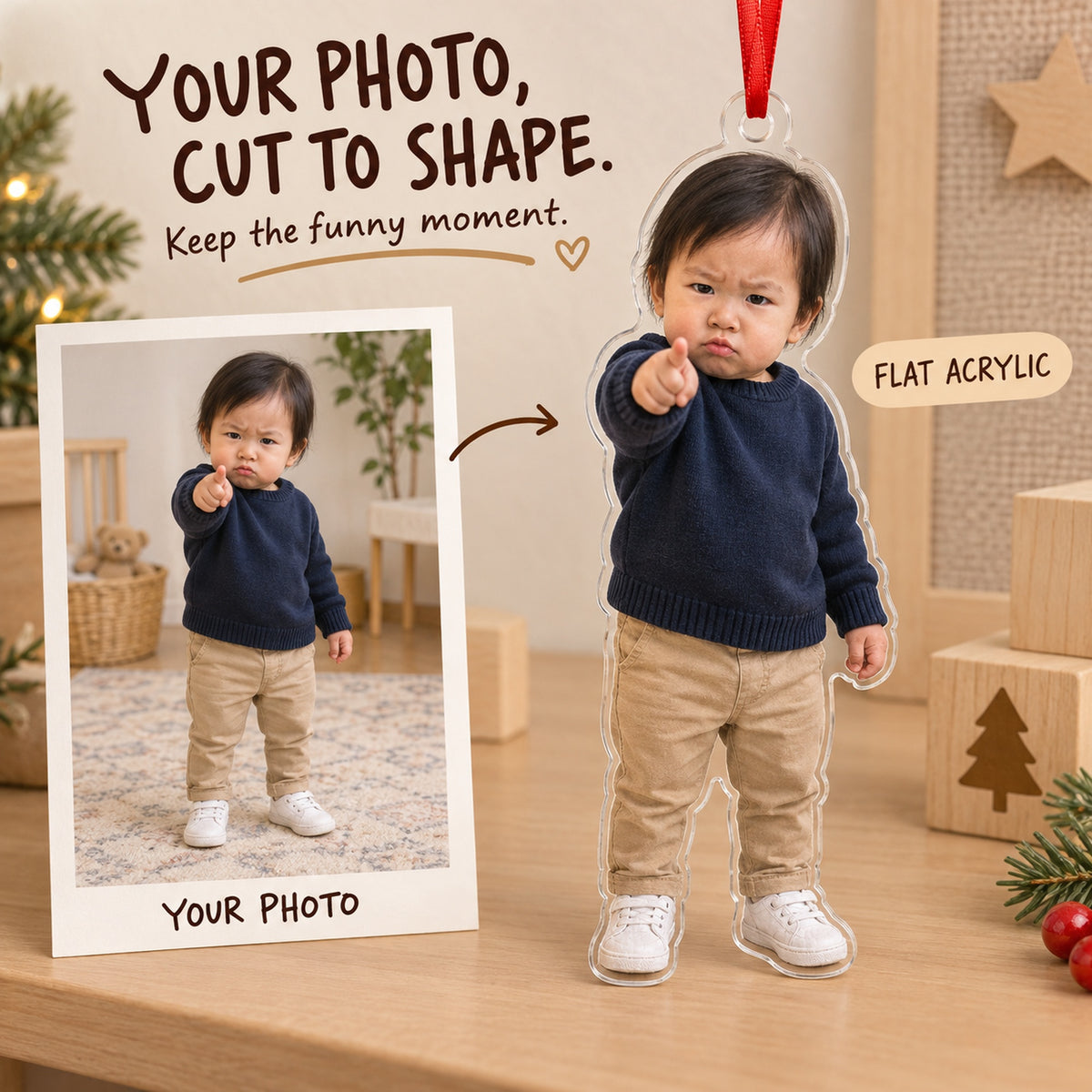 Custom Photo Tiny Boss Point Acrylic Ornament — Main design