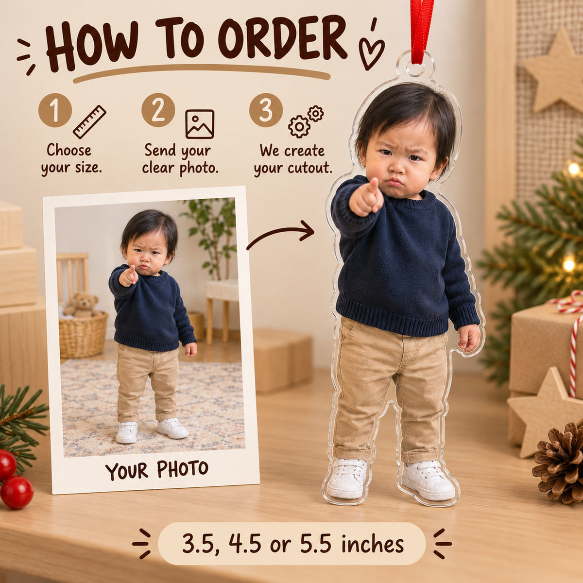 Custom Photo Tiny Boss Point Acrylic Ornament — How to order