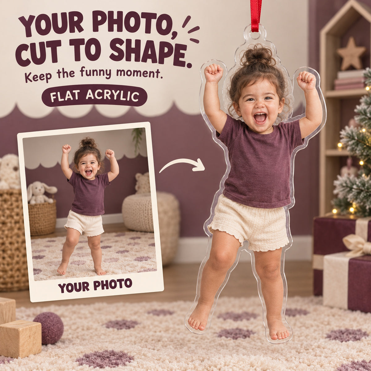 Custom Photo Toddler Victory Dance Acrylic Ornament — Main design