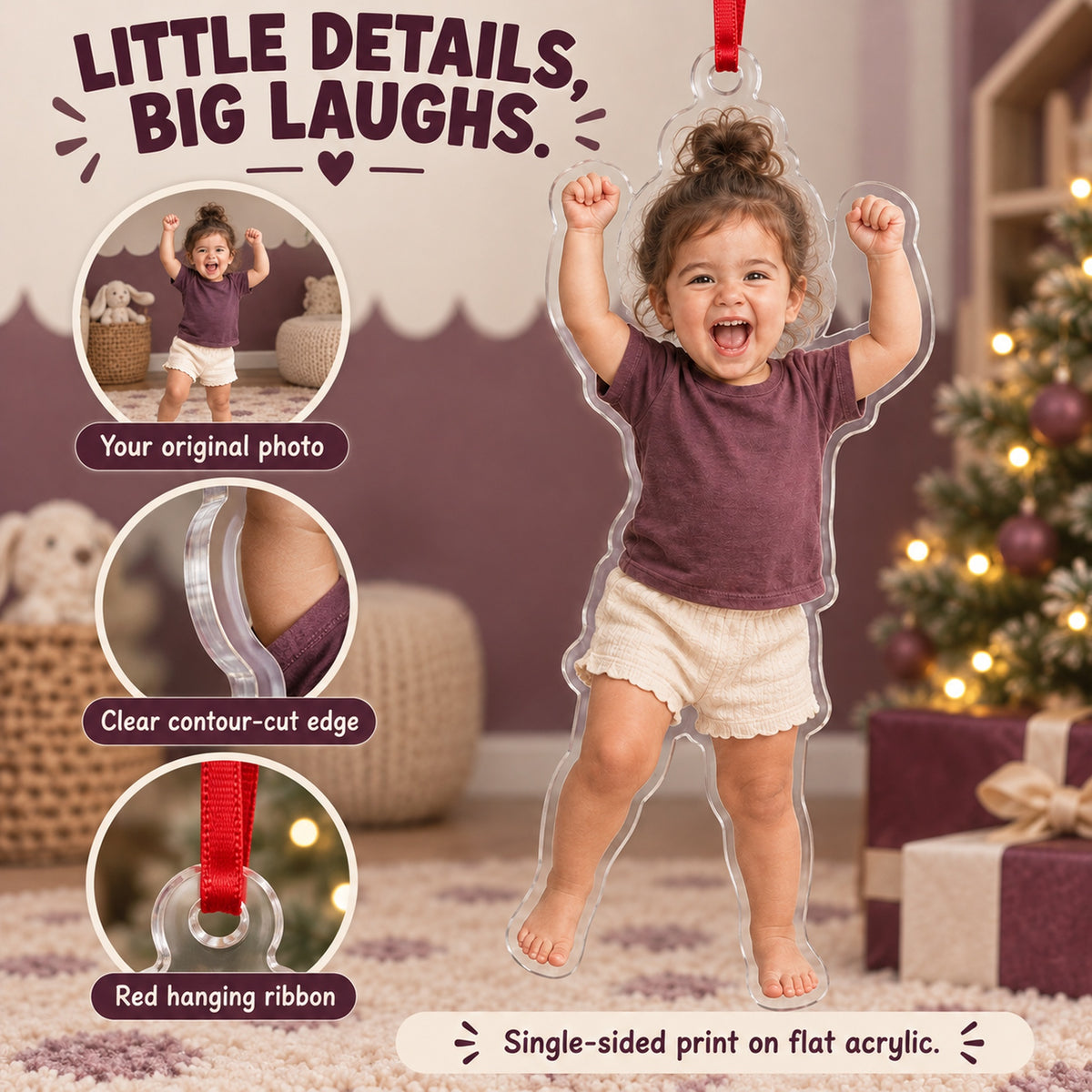 Custom Photo Toddler Victory Dance Acrylic Ornament — Product details