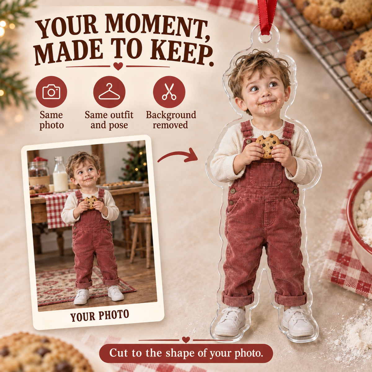 Custom Photo Cookie Caught Acrylic Ornament — Personalization example
