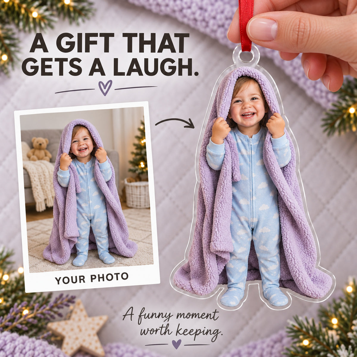 Custom Photo Peekaboo Blanket Acrylic Ornament — Gift inspiration