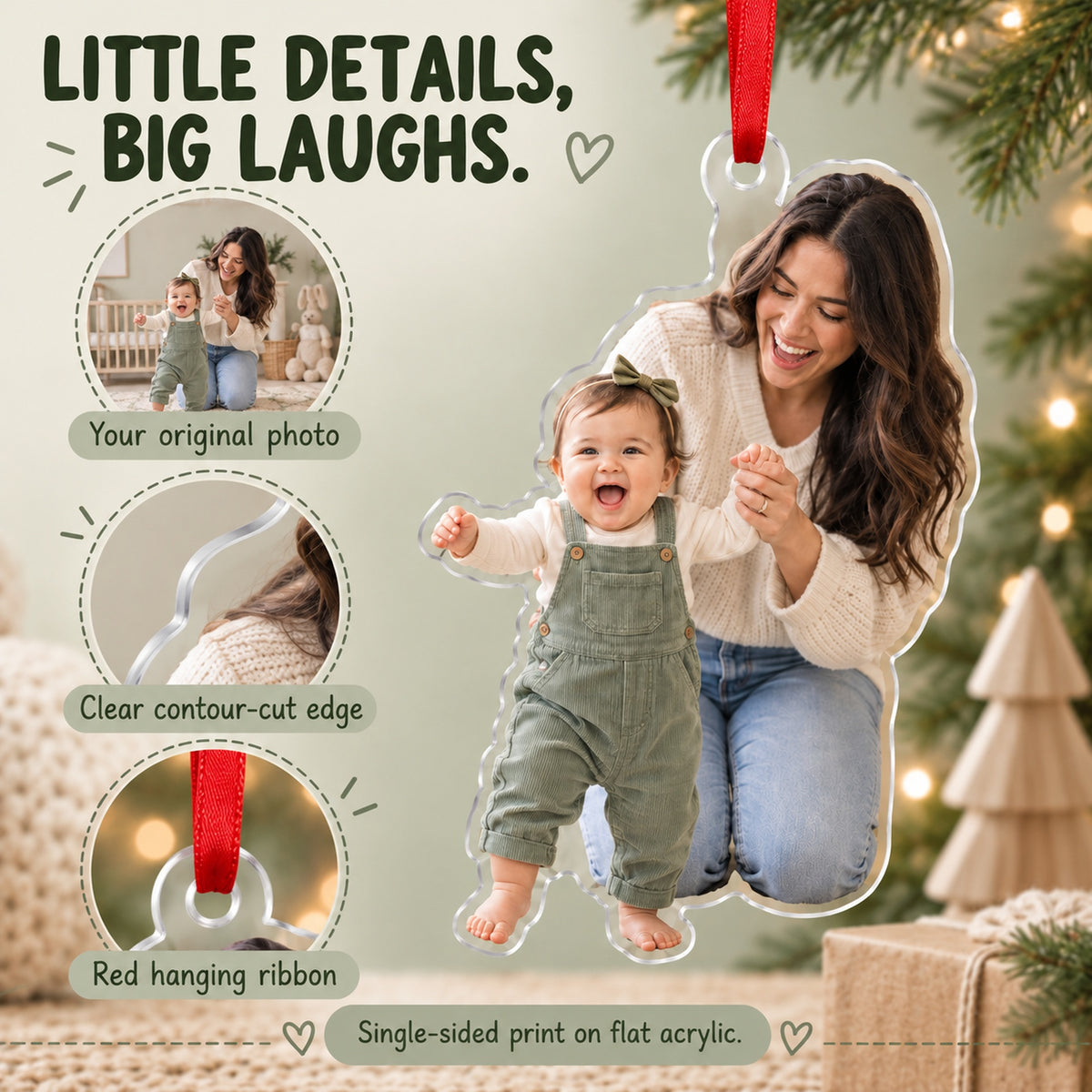 Custom Photo First Steps Ta Da Acrylic Ornament — Product details