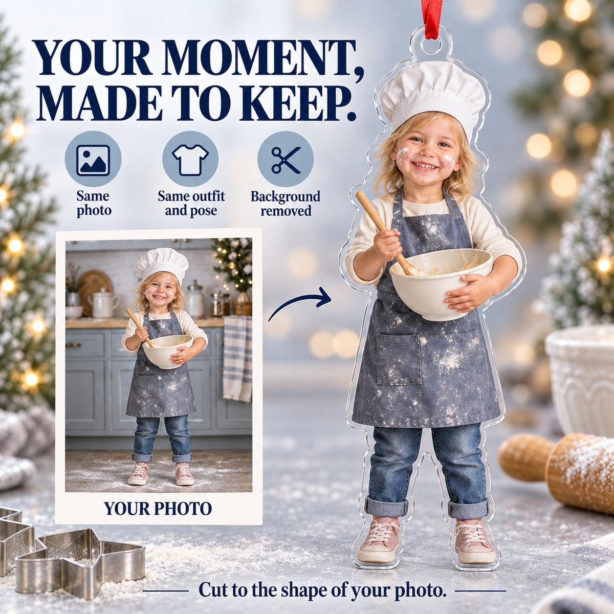 Custom Photo Mini Chef Flour Acrylic Ornament — Personalization example