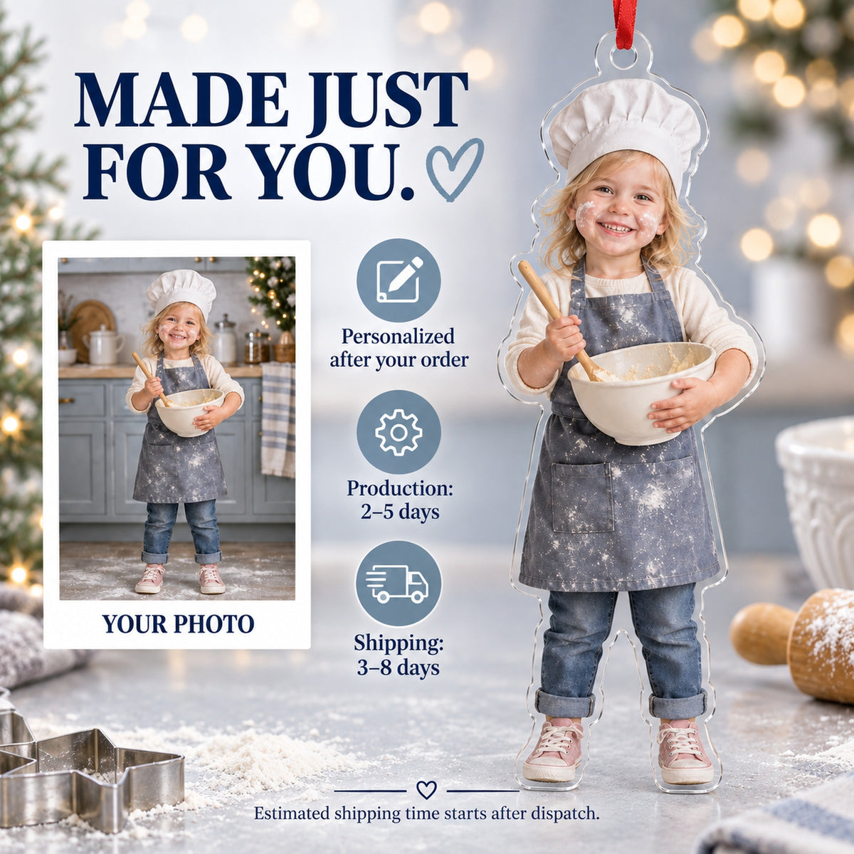 Custom Photo Mini Chef Flour Acrylic Ornament — Production and delivery