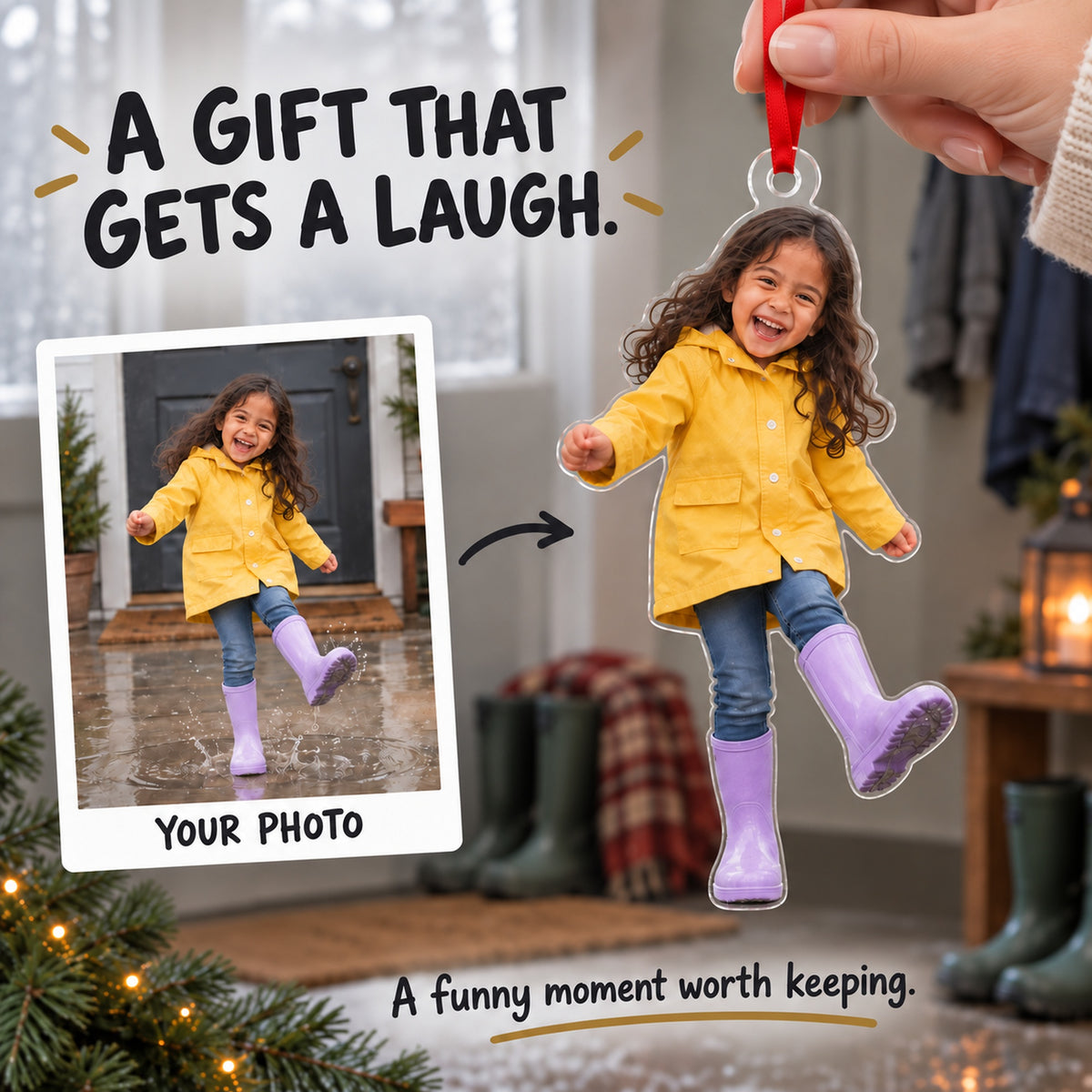Custom Photo Rain Boot Splash Acrylic Ornament — Gift inspiration