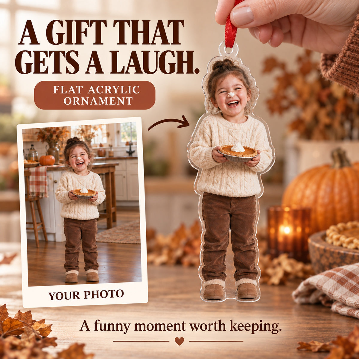 Custom Photo Pumpkin Pie Face Acrylic Ornament — Gift inspiration