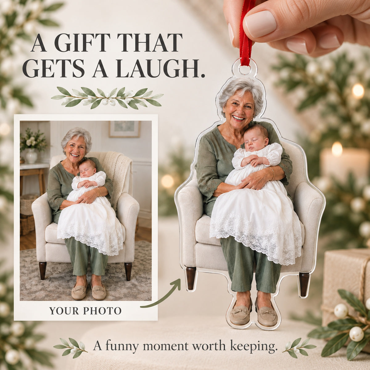 Custom Photo Baptism Sleepy Smile Acrylic Ornament — Gift inspiration