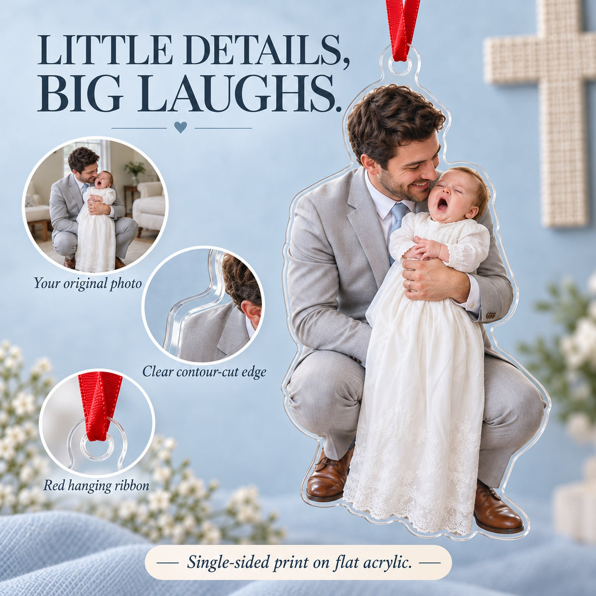 Custom Photo Christening Big Yawn Acrylic Ornament — Product details
