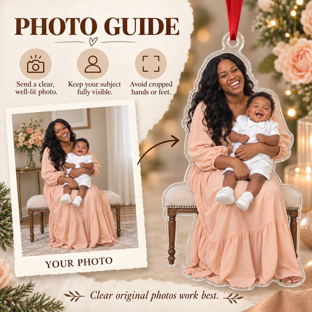 Custom Photo Godparents Giggle Acrylic Ornament — Personalization guide
