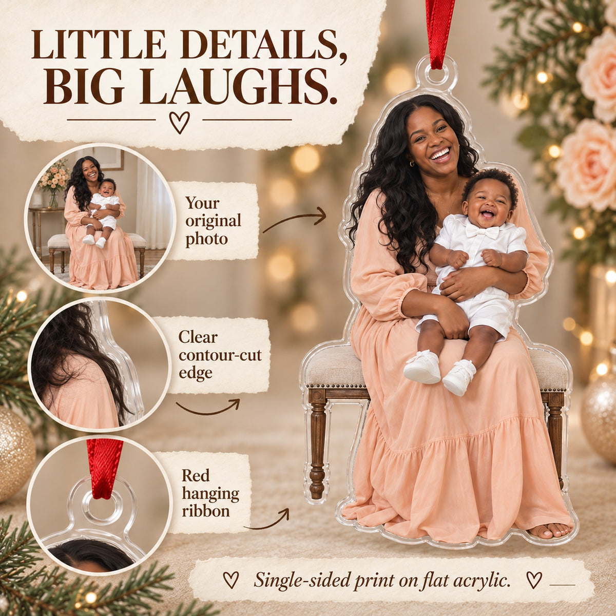 Custom Photo Godparents Giggle Acrylic Ornament — Product details