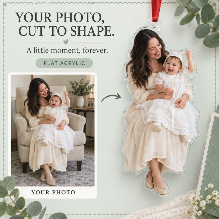 Custom Photo Baptism Bonnet Wiggle Acrylic Ornament — Main design