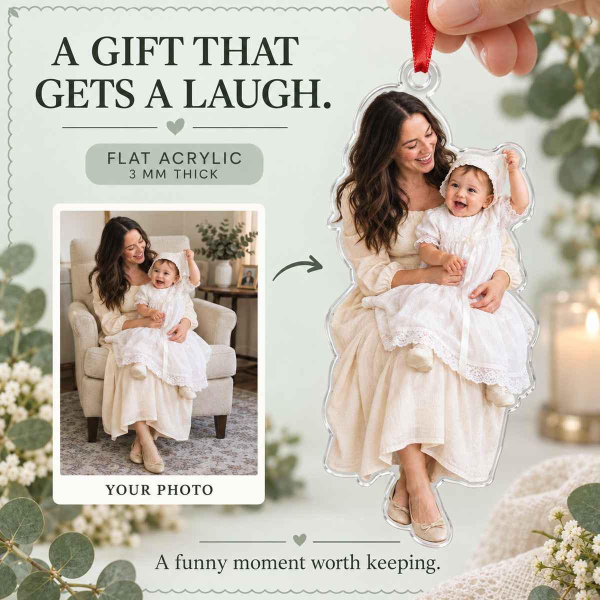 Custom Photo Baptism Bonnet Wiggle Acrylic Ornament — Gift inspiration